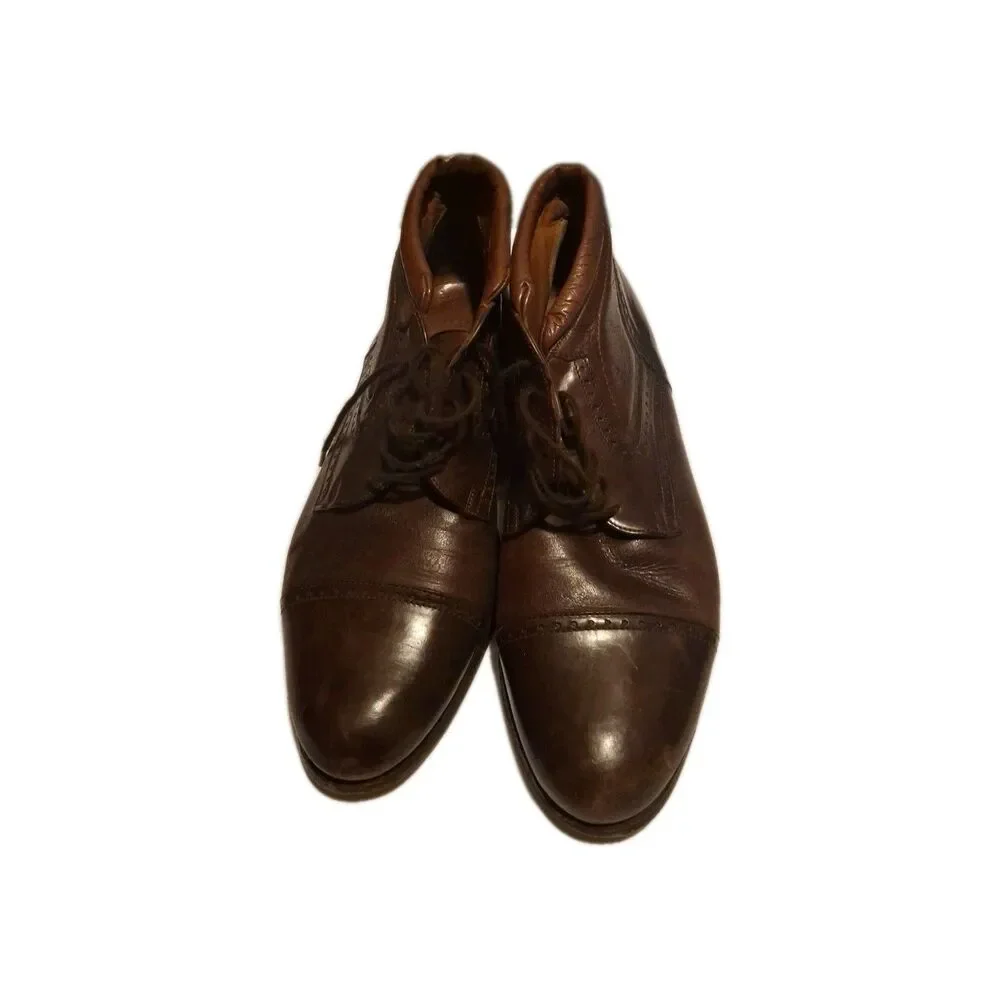 Johnston & Murphy Boots Brown Leather US 11.5 M Made In Italy Mens Cellini